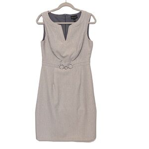 Light grey/silver toned sleeveless dress metal fro t accent back zipper size 8